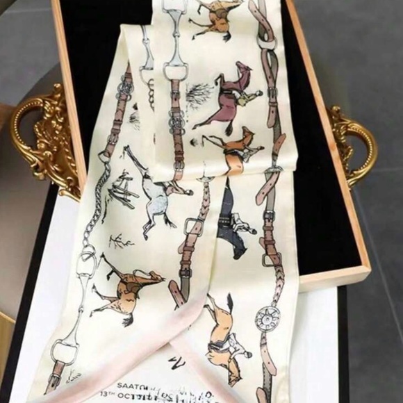 Nordstrom Accessories - Elegant Cream Silk Scarf with Equestrian Print